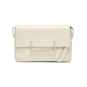 DEMELLIER MIDI BIARRITZ CROC EMBOSSED WHITE LEATHER SHOULDER BAGUETTE BAG